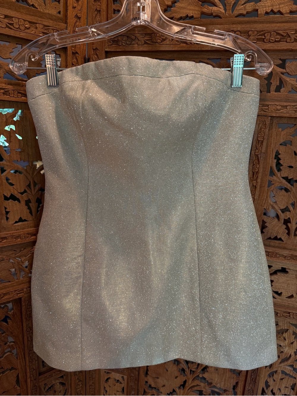 SLA The Label Strapless Glitter Mini Dress in Gold